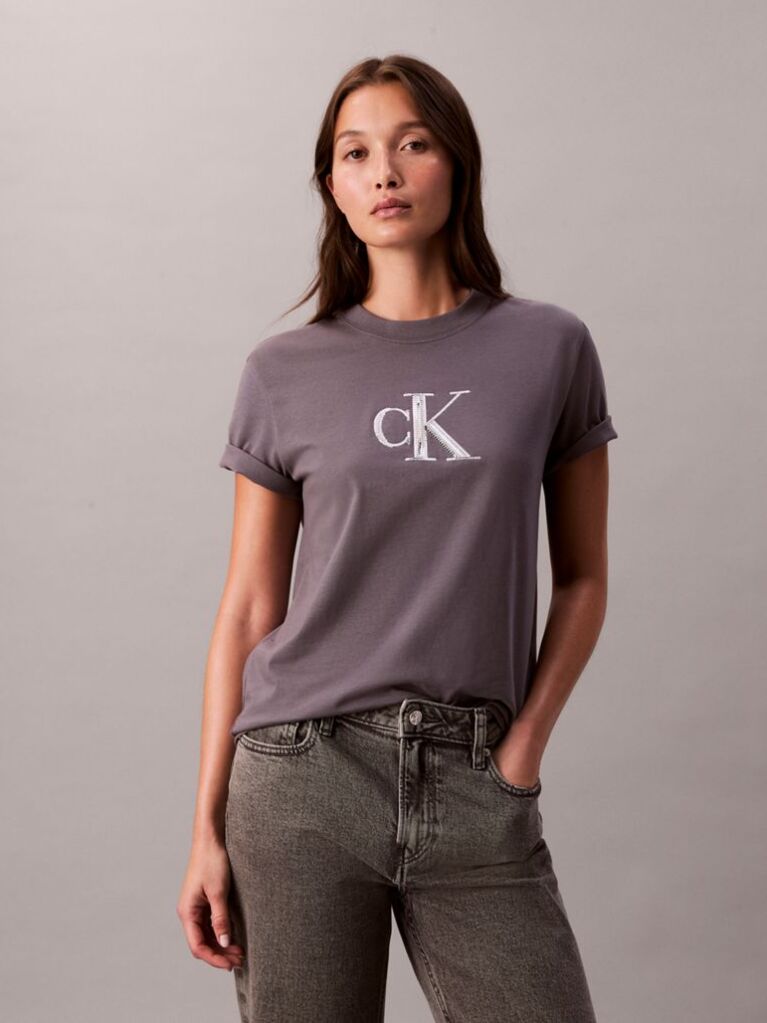 Gri Tricou Classic Monogram Cu Paiete  Femei