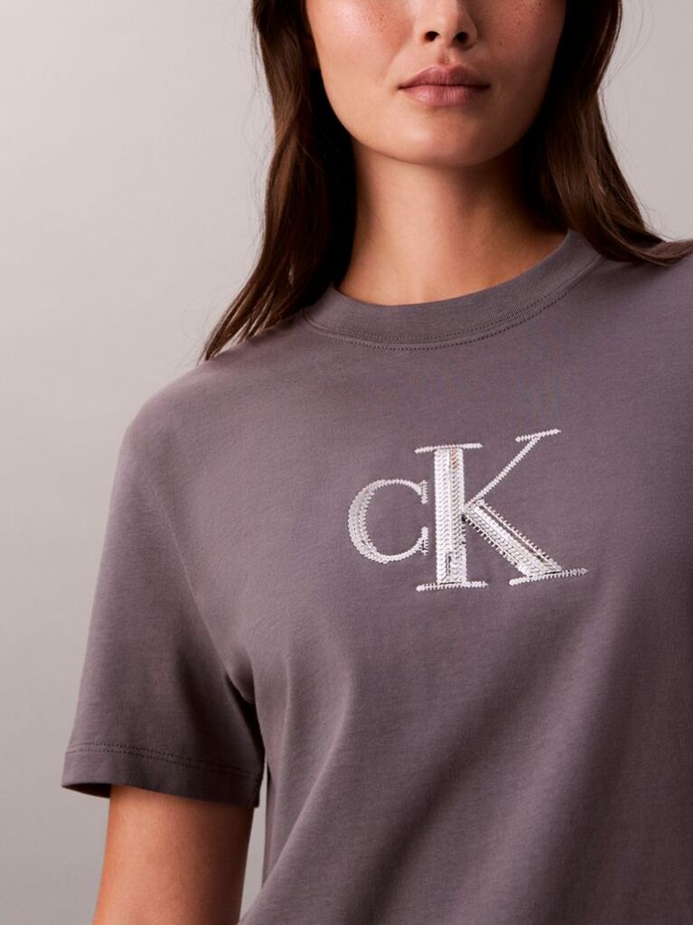 Gri Tricou Classic Monogram Cu Paiete  Femei