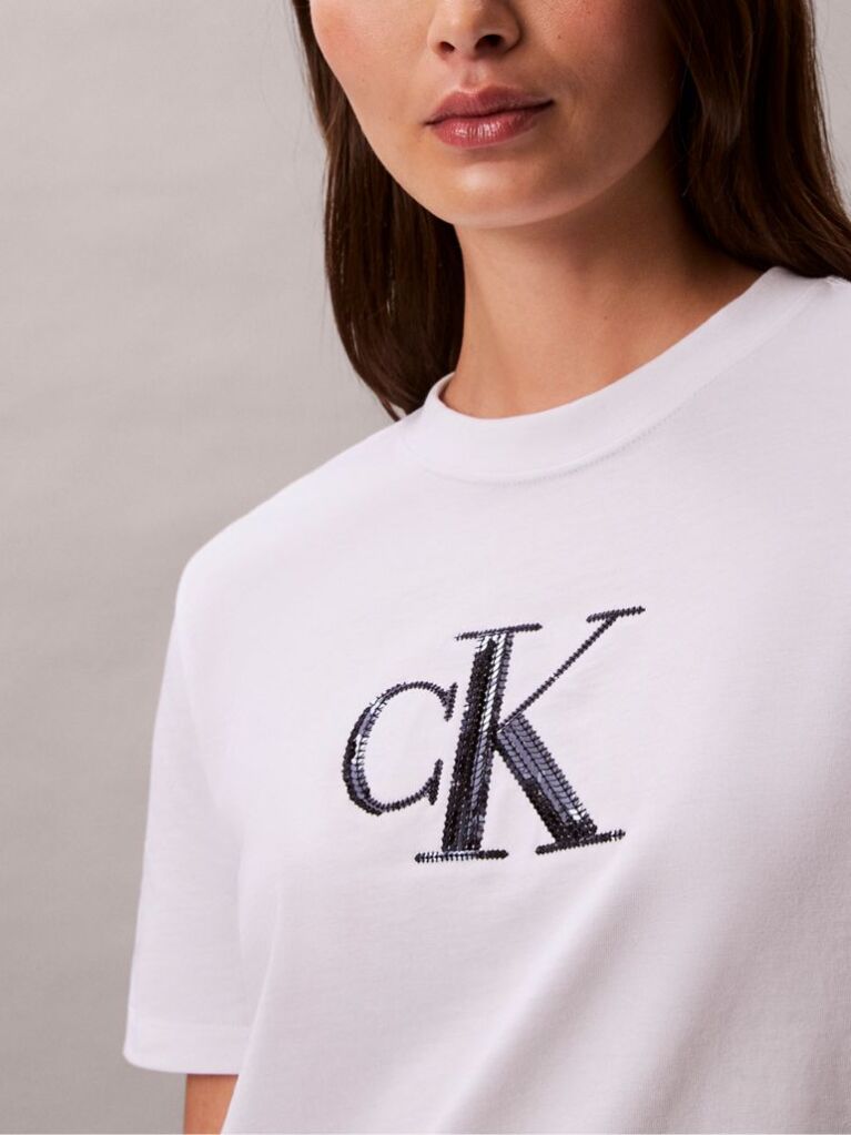 Alb Tricou Classic Monogram Cu Paiete  Femei