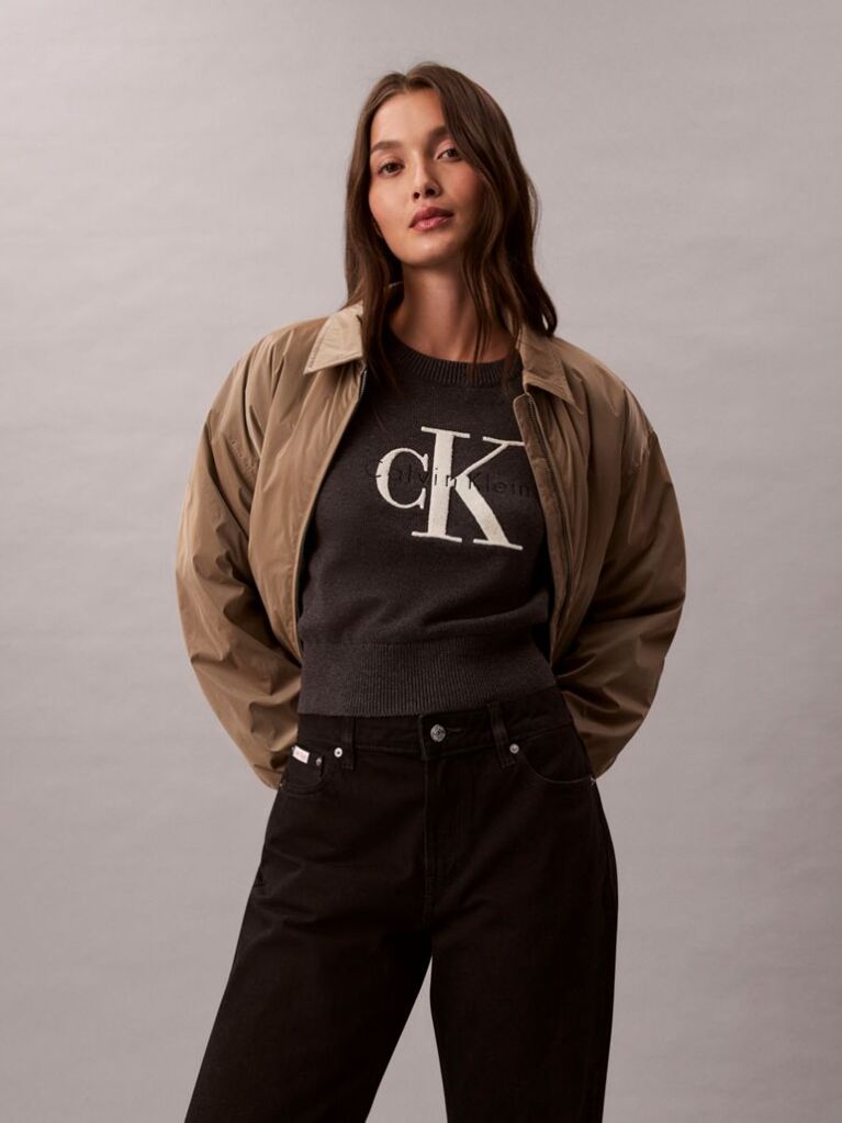 Gri Pulover Cropped Monologo  Femei
