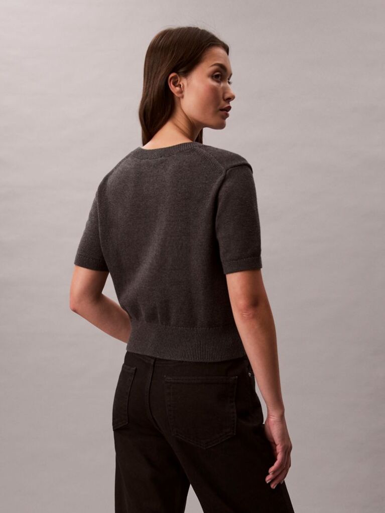 Gri Pulover Cropped Monologo  Femei