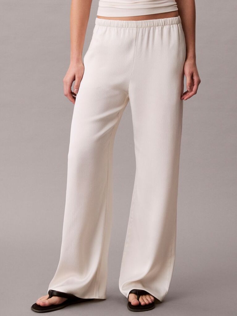 Alb Pantaloni Din Satin Cu Textura Hammered  Femei