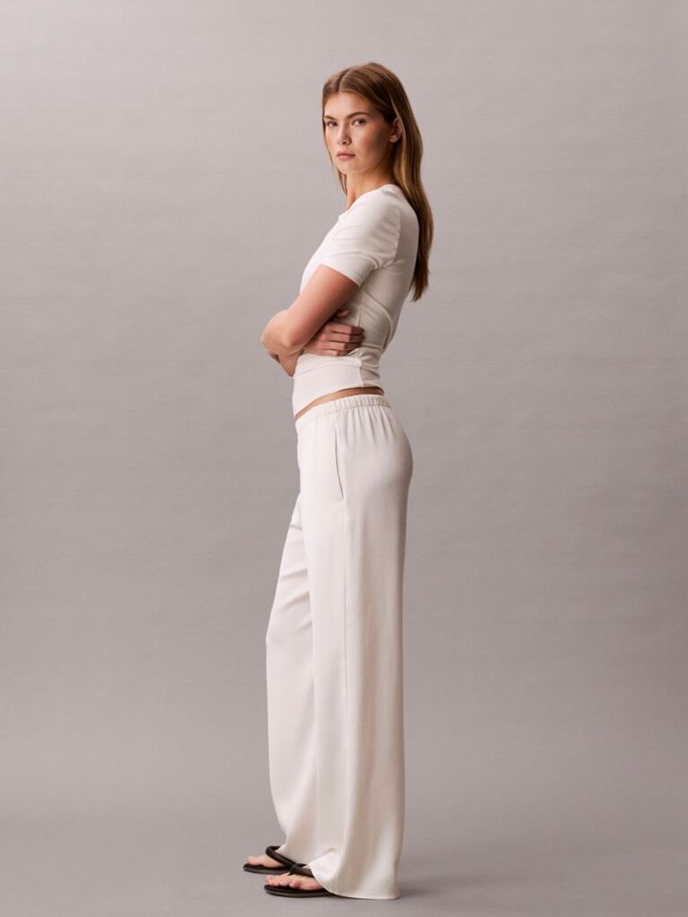 Alb Pantaloni Din Satin Cu Textura Hammered  Femei