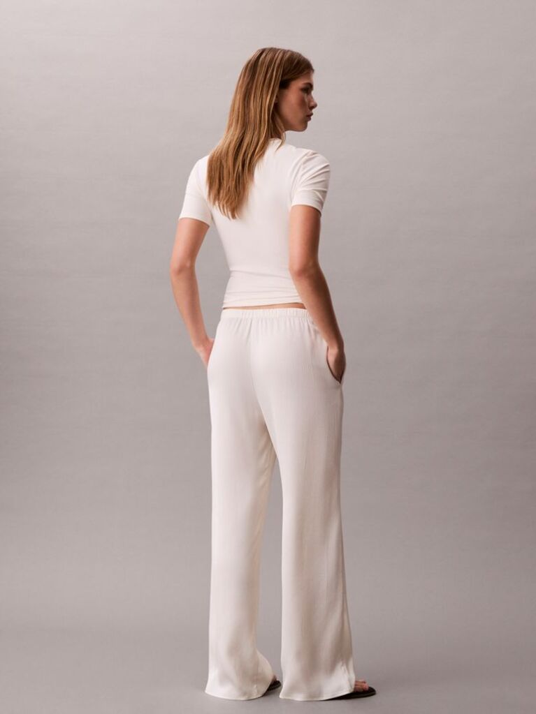 Alb Pantaloni Din Satin Cu Textura Hammered  Femei