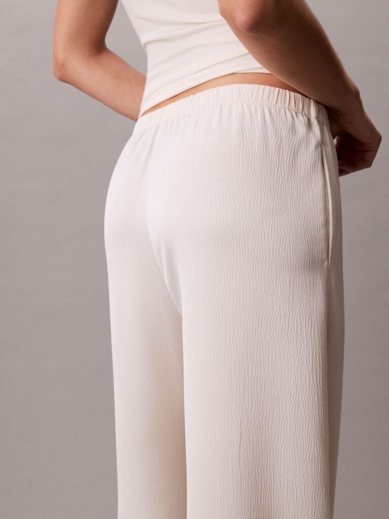 Alb Pantaloni Din Satin Cu Textura Hammered  Femei