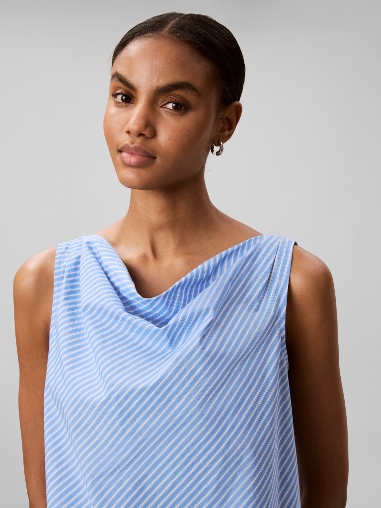 Albastru Top Slim Din Poplin Cu Aspect Fluid  Femei