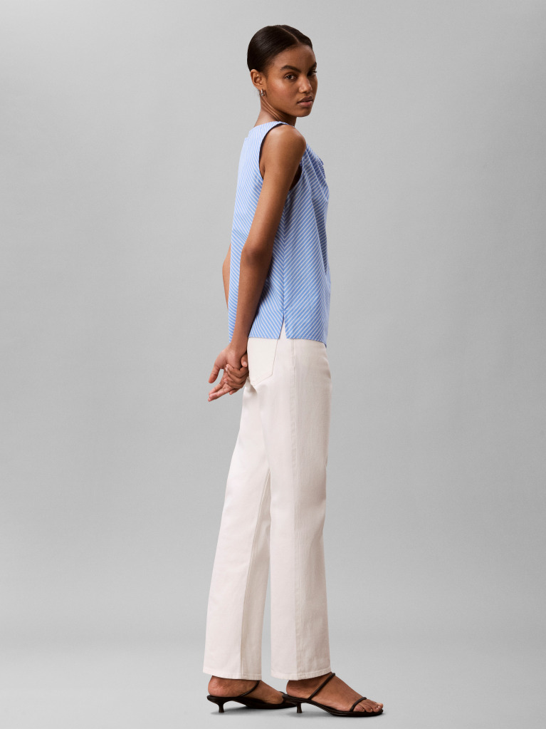 Albastru Top Slim Din Poplin Cu Aspect Fluid  Femei