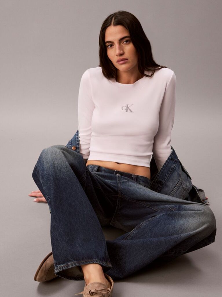 Roz Tricou Pentru Bebelusi Cu Maneci Lungi Si Logo Monogram  Femei