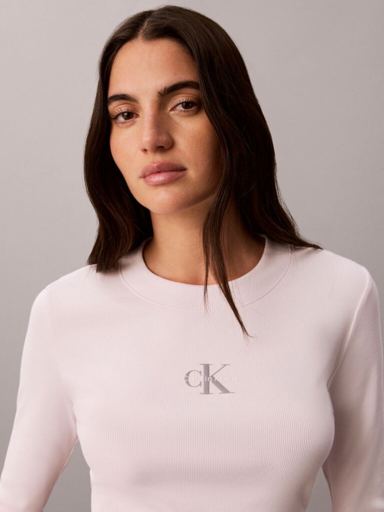 Roz Tricou Pentru Bebelusi Cu Maneci Lungi Si Logo Monogram  Femei