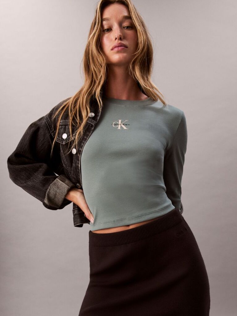 Verde Tricou Pentru Bebelusi Cu Maneci Lungi Si Logo Monogram  Femei