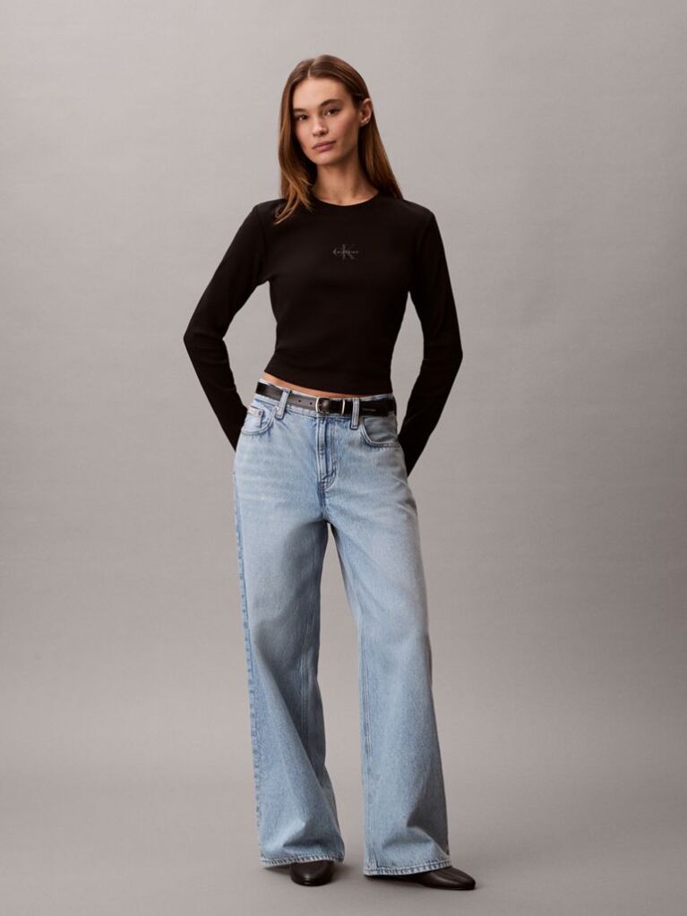 Negru Tricou Pentru Bebelusi Cu Maneci Lungi Si Logo Monogram  Femei