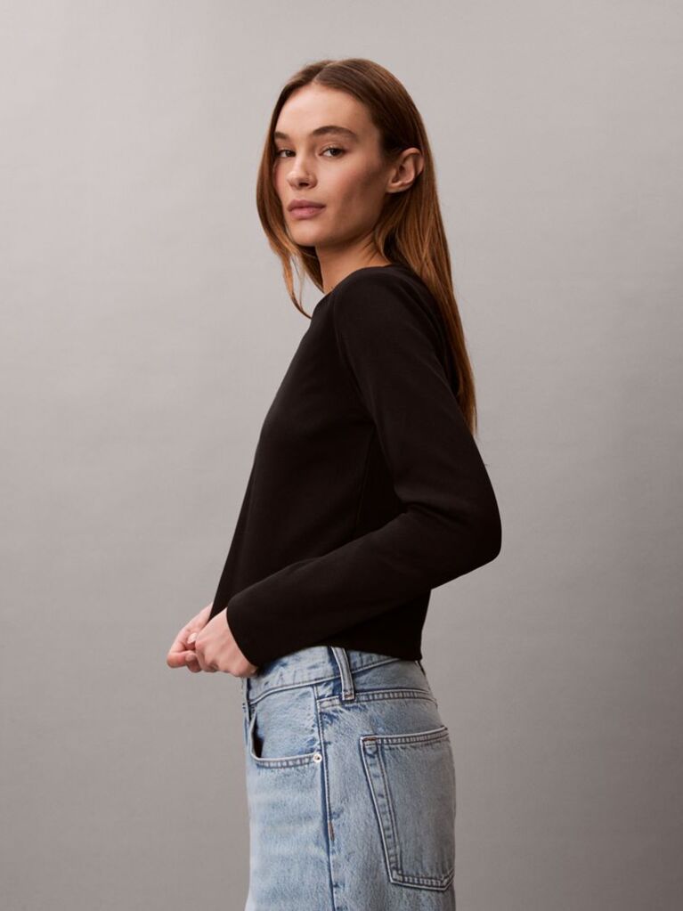 Negru Tricou Pentru Bebelusi Cu Maneci Lungi Si Logo Monogram  Femei