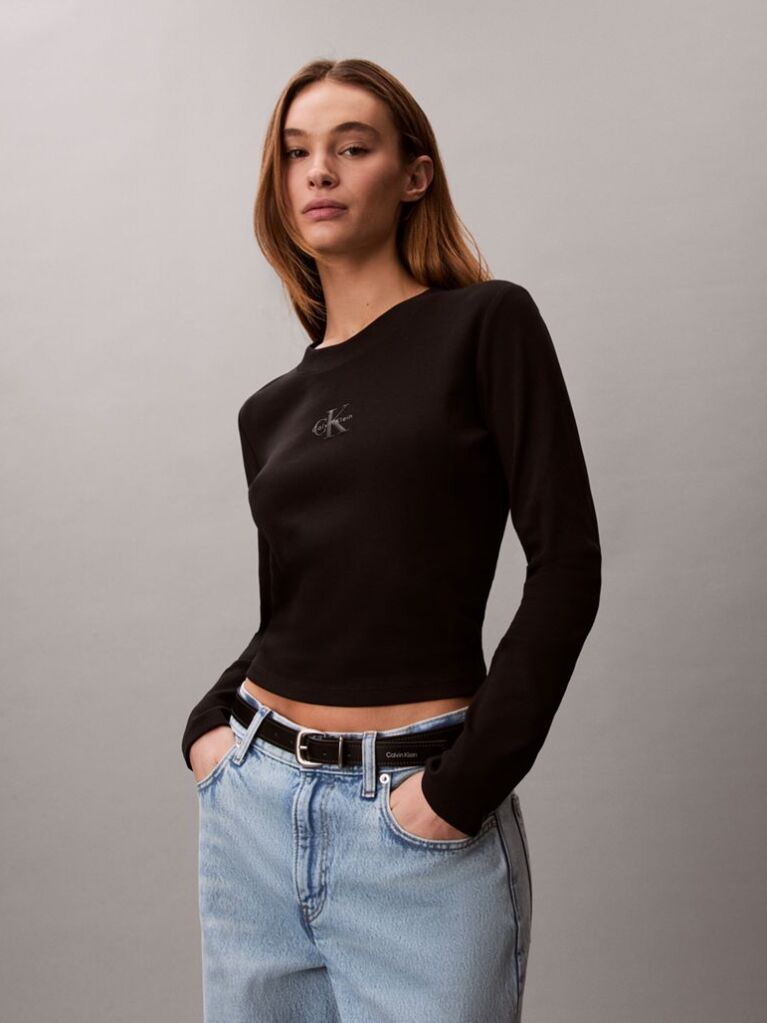 Negru Tricou Pentru Bebelusi Cu Maneci Lungi Si Logo Monogram  Femei