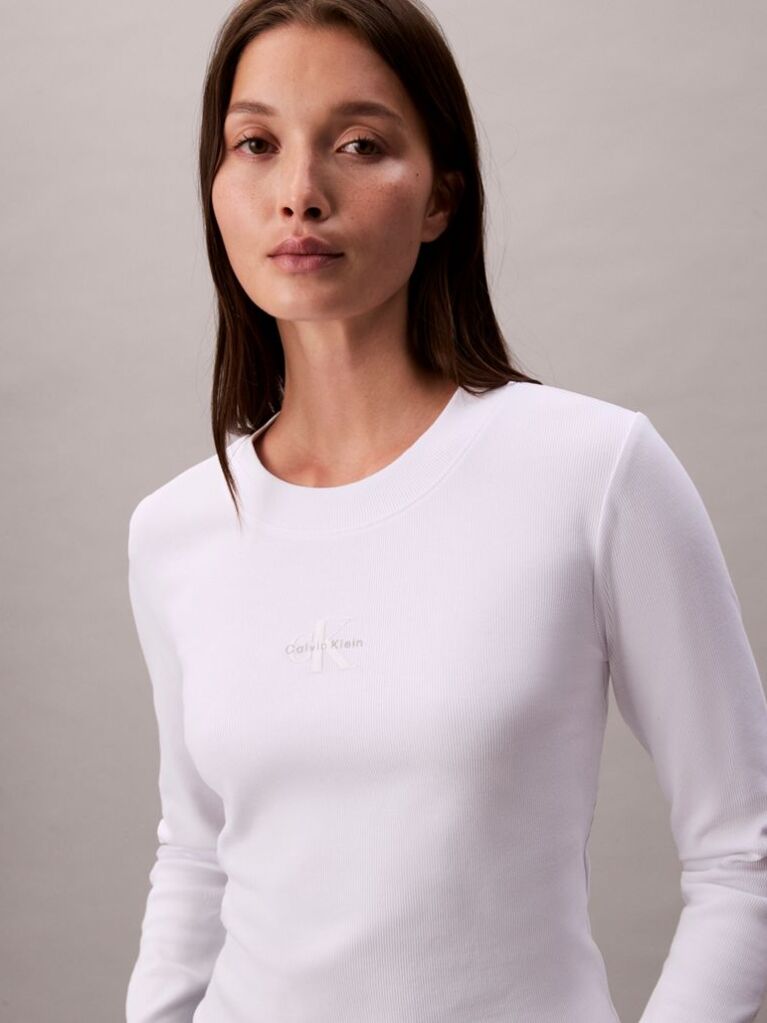 Alb Tricou Pentru Bebelusi Cu Maneci Lungi Si Logo Monogram  Femei