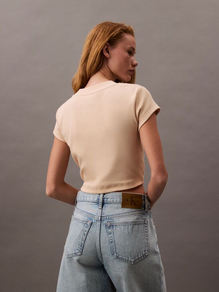 Roz Tricou Slim Cropped Cu Monograma  Femei