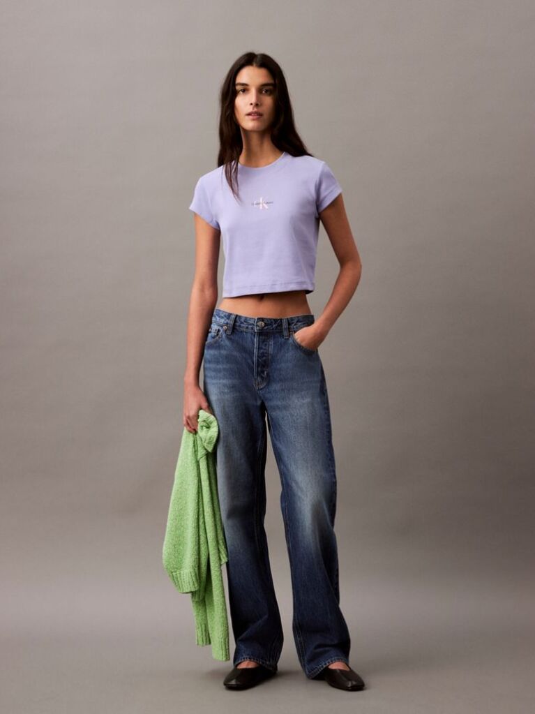 Mov Tricou Slim Cropped Cu Monograma  Femei