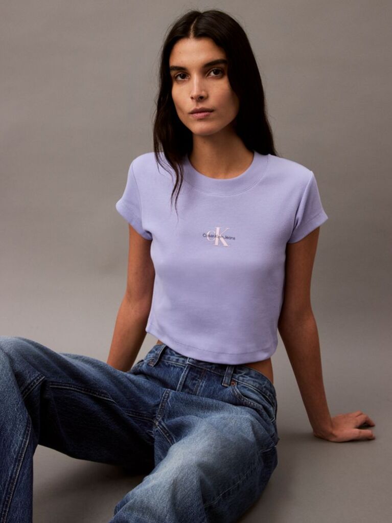 Mov Tricou Slim Cropped Cu Monograma  Femei