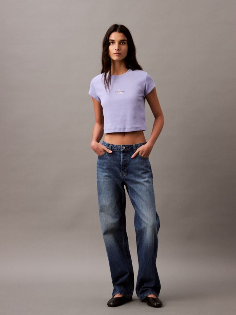 Mov Tricou Slim Cropped Cu Monograma  Femei