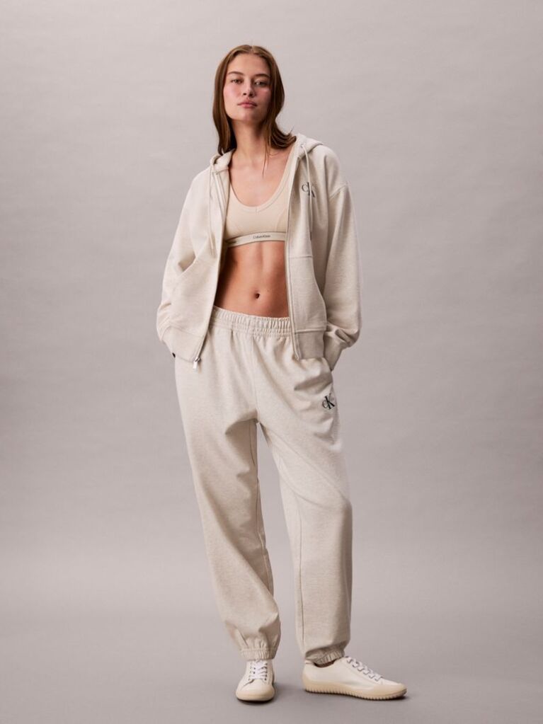 Bej Pantaloni Jogger Din Bumbac Terry Cu Monograma  Femei