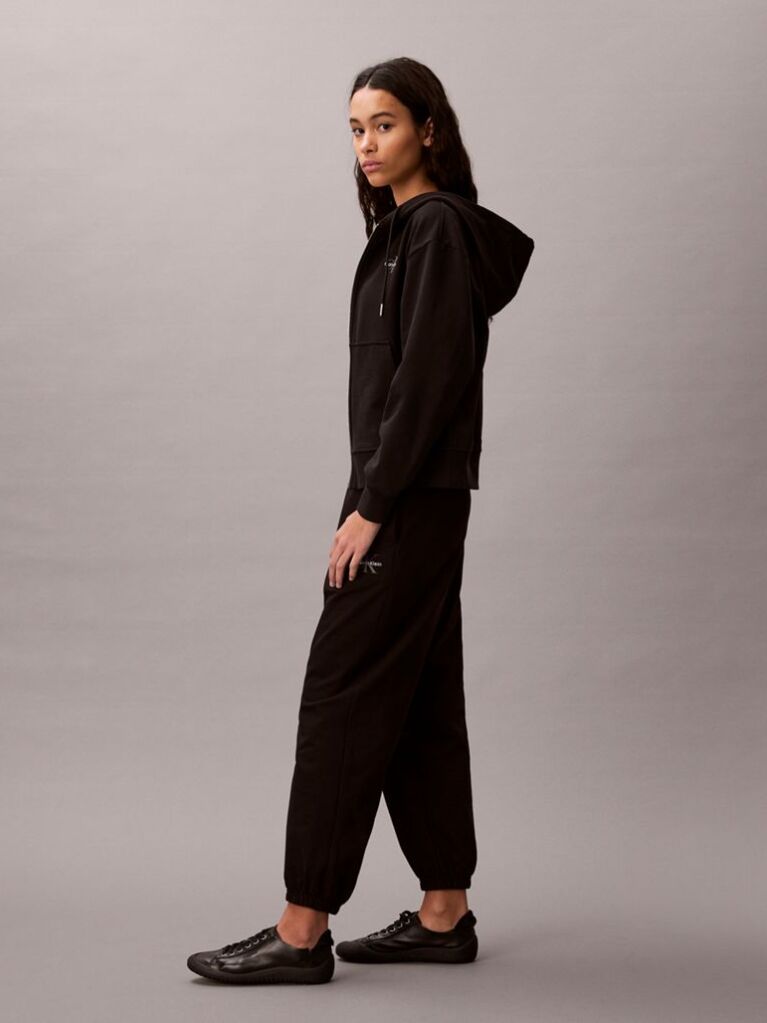 Negru Pantaloni Jogger Din Bumbac Terry Cu Monograma  Femei