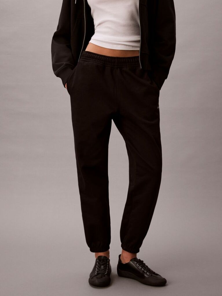Negru Pantaloni Jogger Din Bumbac Terry Cu Monograma  Femei