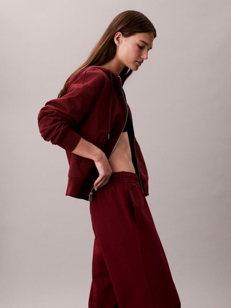 Rosu Pantaloni Jogger Din Bumbac Terry Cu Monograma  Femei
