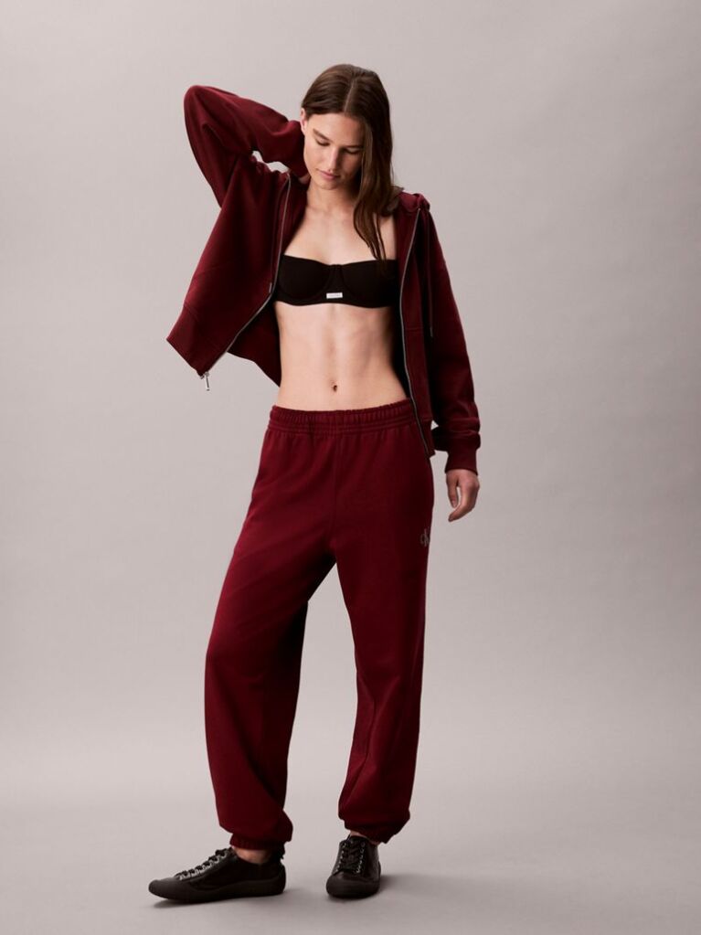 Rosu Pantaloni Jogger Din Bumbac Terry Cu Monograma  Femei