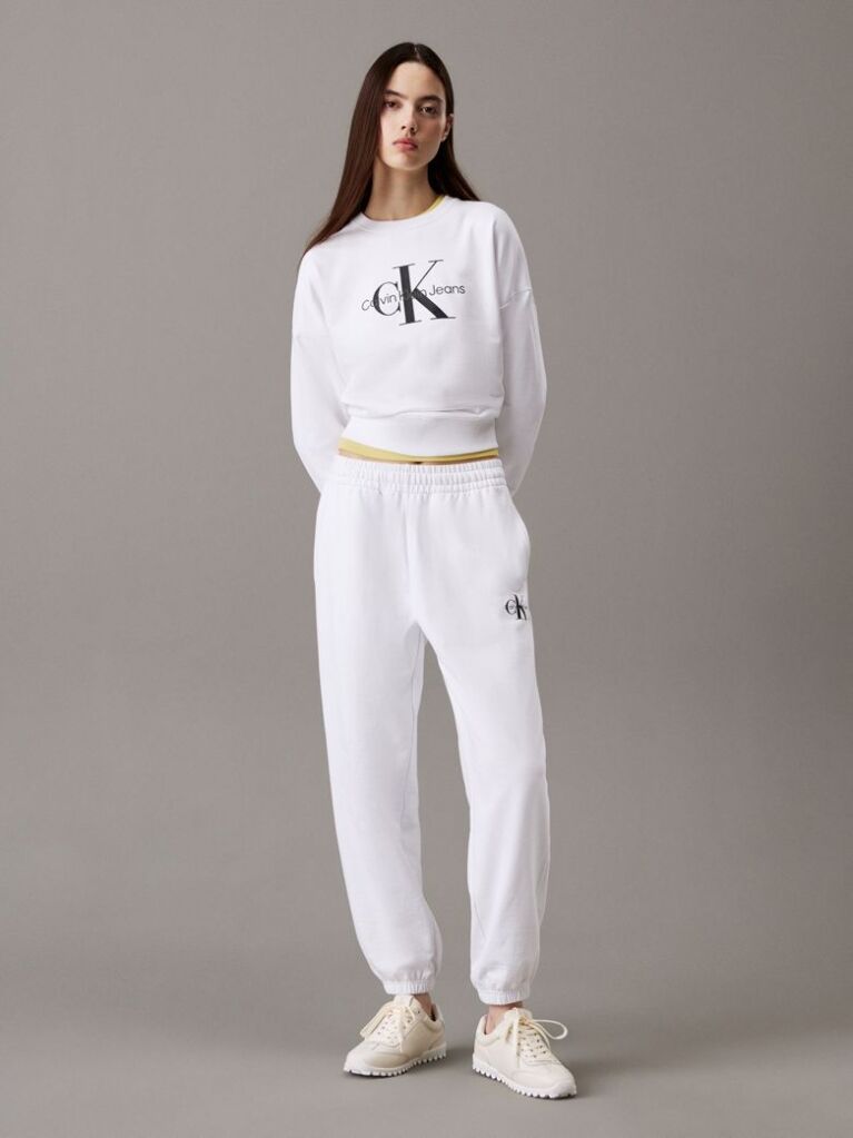 Alb Pantaloni Jogger Din Bumbac Terry Cu Monograma  Femei