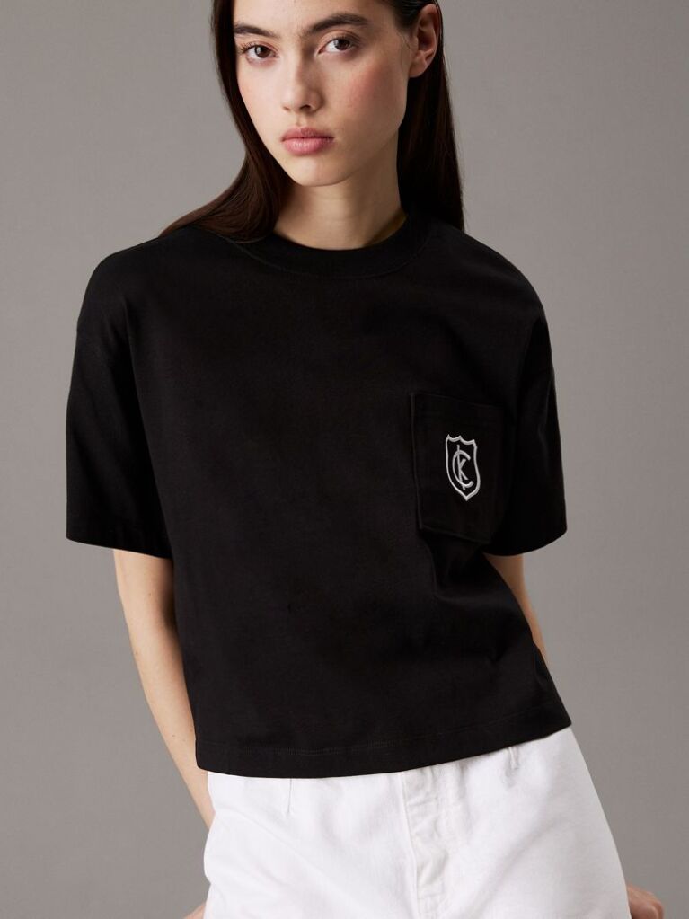 Negru Tricou Scurt Cu Logo Scut  Femei