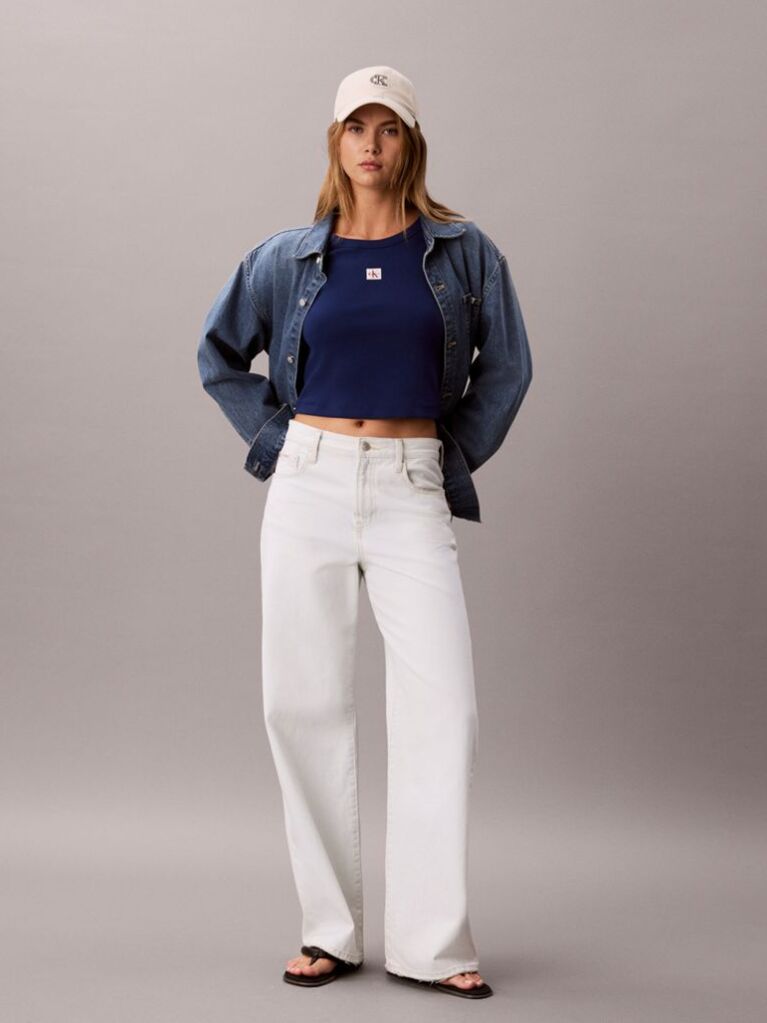 Albastru Tricou Slim Din Bumbac Reiat Cu Emblema  Femei