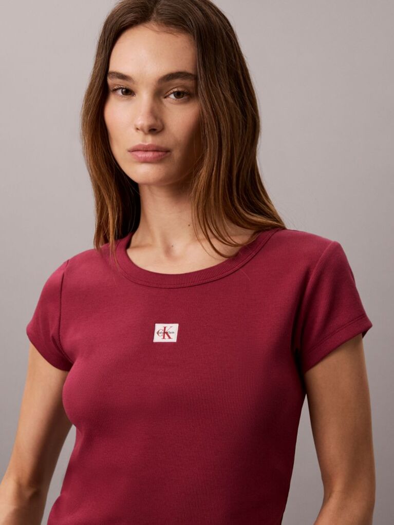 Rosu Tricou Slim Din Bumbac Reiat Cu Emblema  Femei