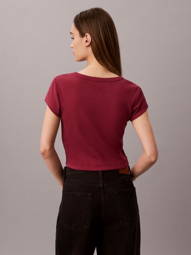 Rosu Tricou Slim Din Bumbac Reiat Cu Emblema  Femei