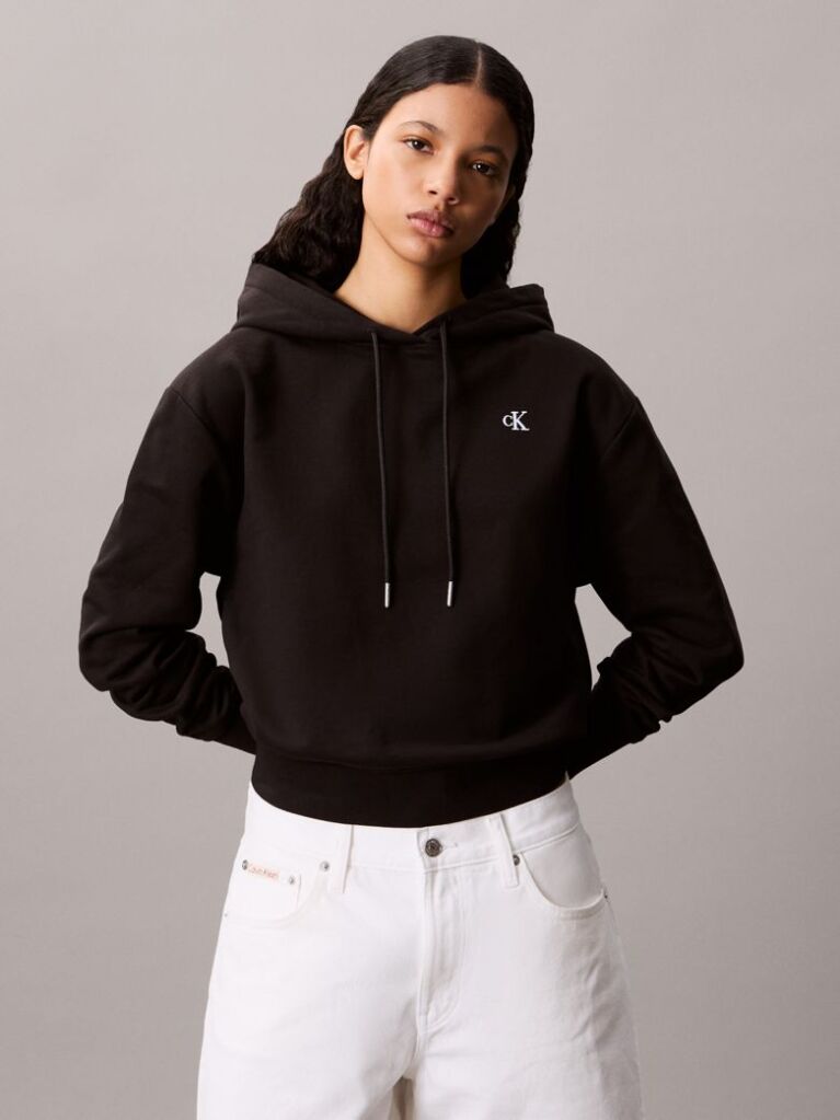 Negru Hanorac Din Bumbac Terry Cu Logo Monogram  Femei