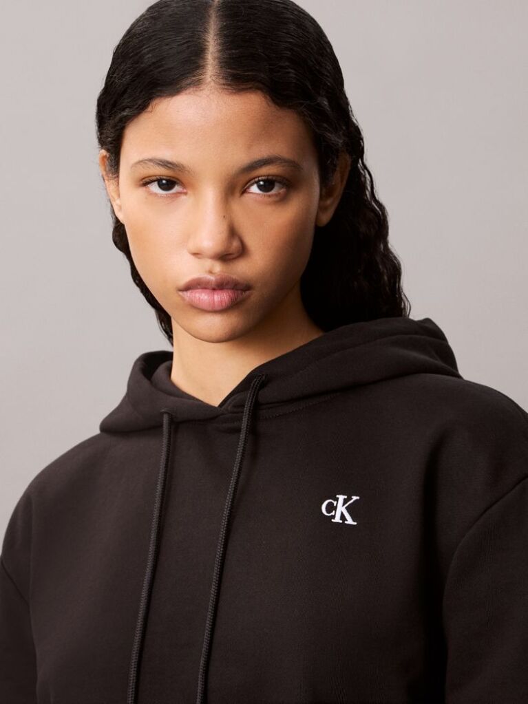 Negru Hanorac Din Bumbac Terry Cu Logo Monogram  Femei