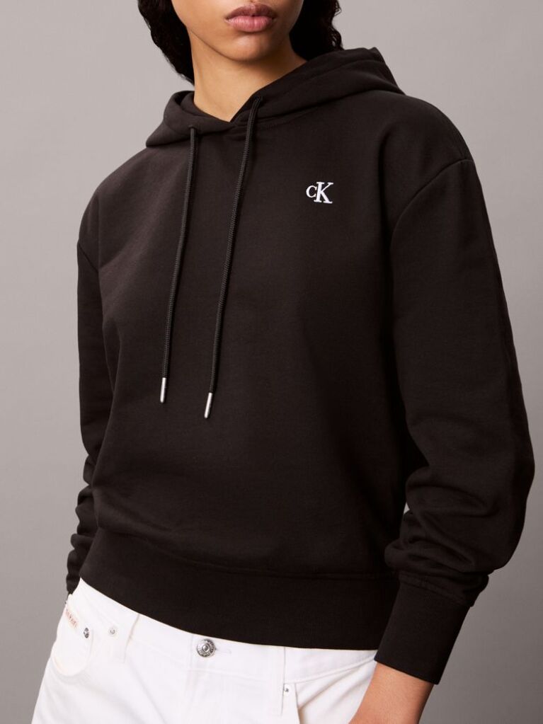 Negru Hanorac Din Bumbac Terry Cu Logo Monogram  Femei