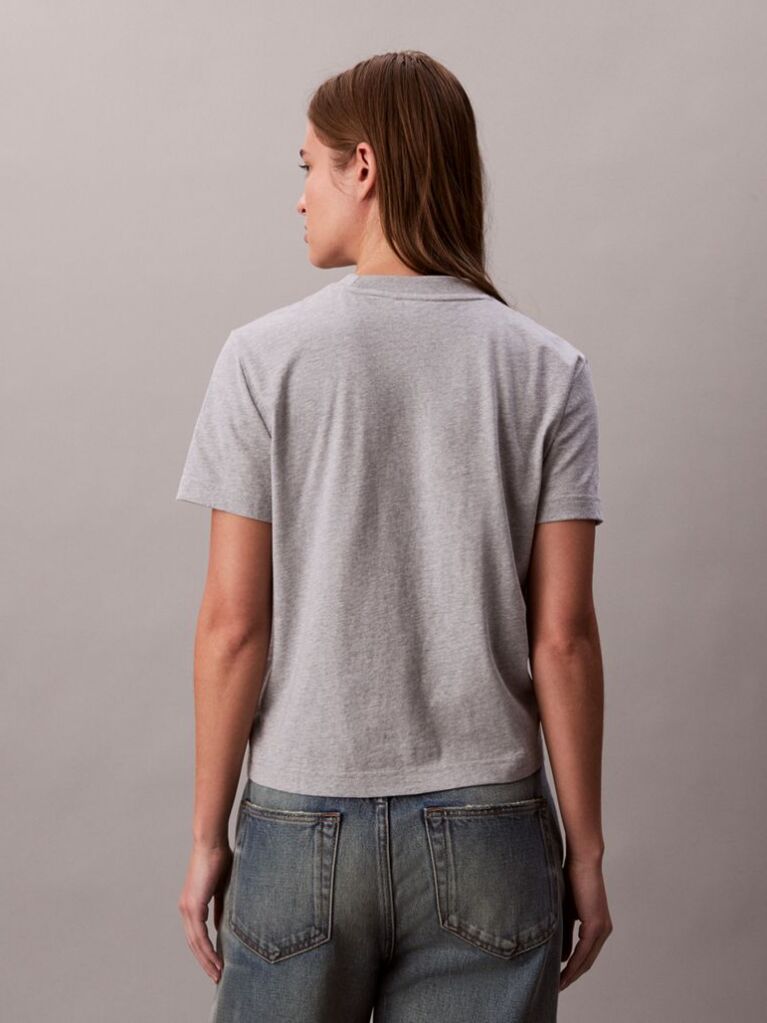 Grey Script Logo Graphic Slim T-Shirt  Women