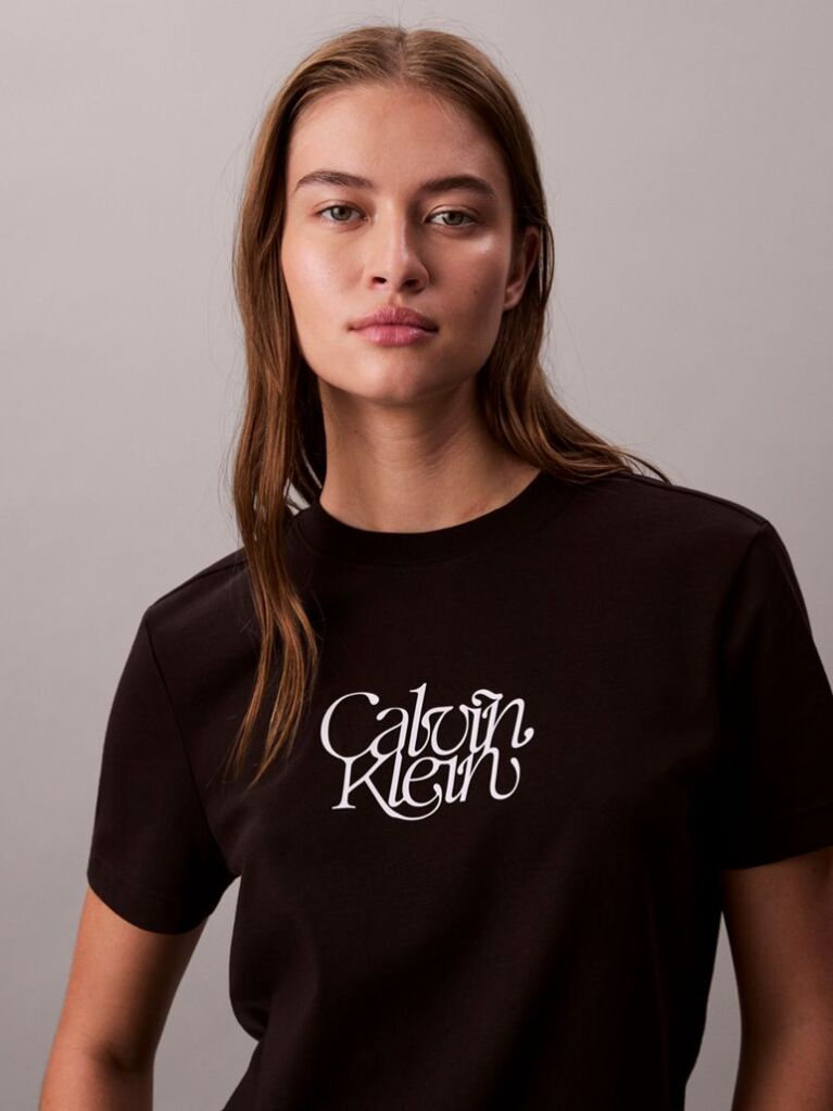 Negru Tricou Slim Cu Imprimeu Grafic Si Logo Script  Femei