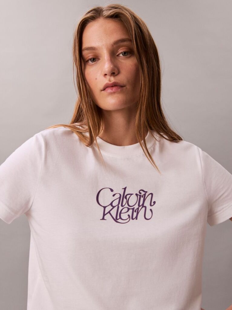 Alb Tricou Slim Cu Imprimeu Grafic Si Logo Script  Femei