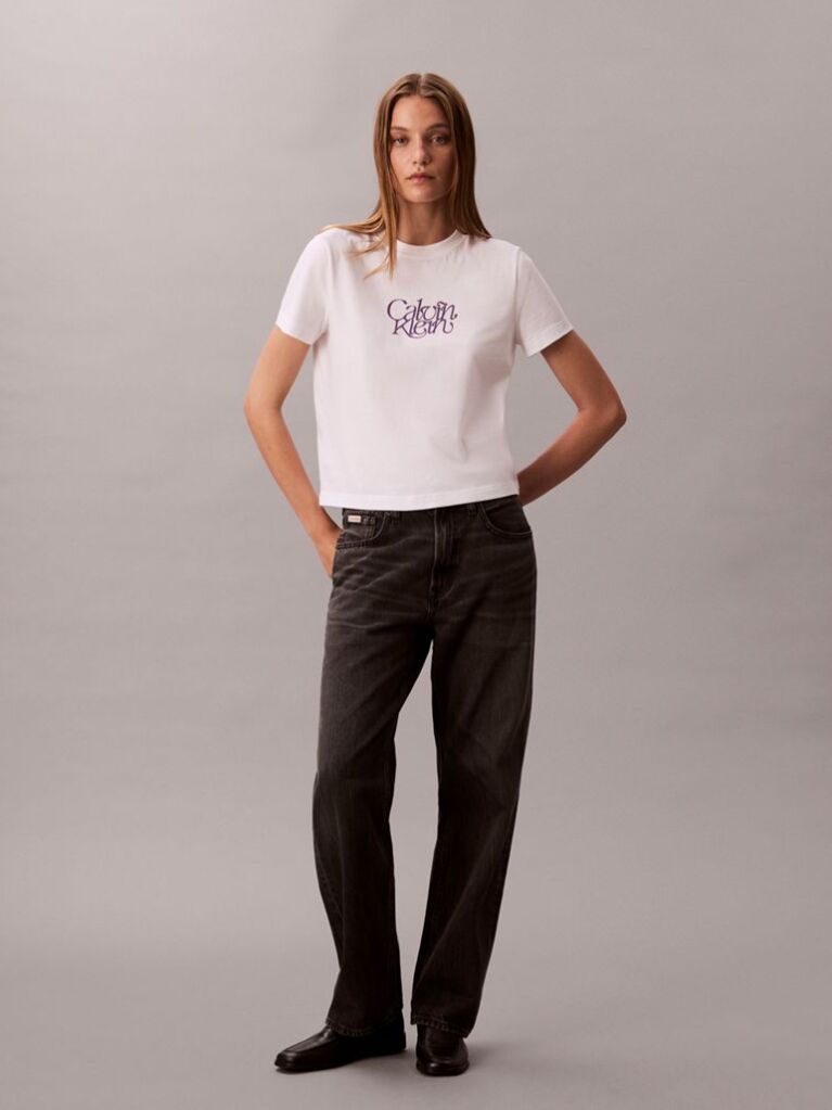 Alb Tricou Slim Cu Imprimeu Grafic Si Logo Script  Femei