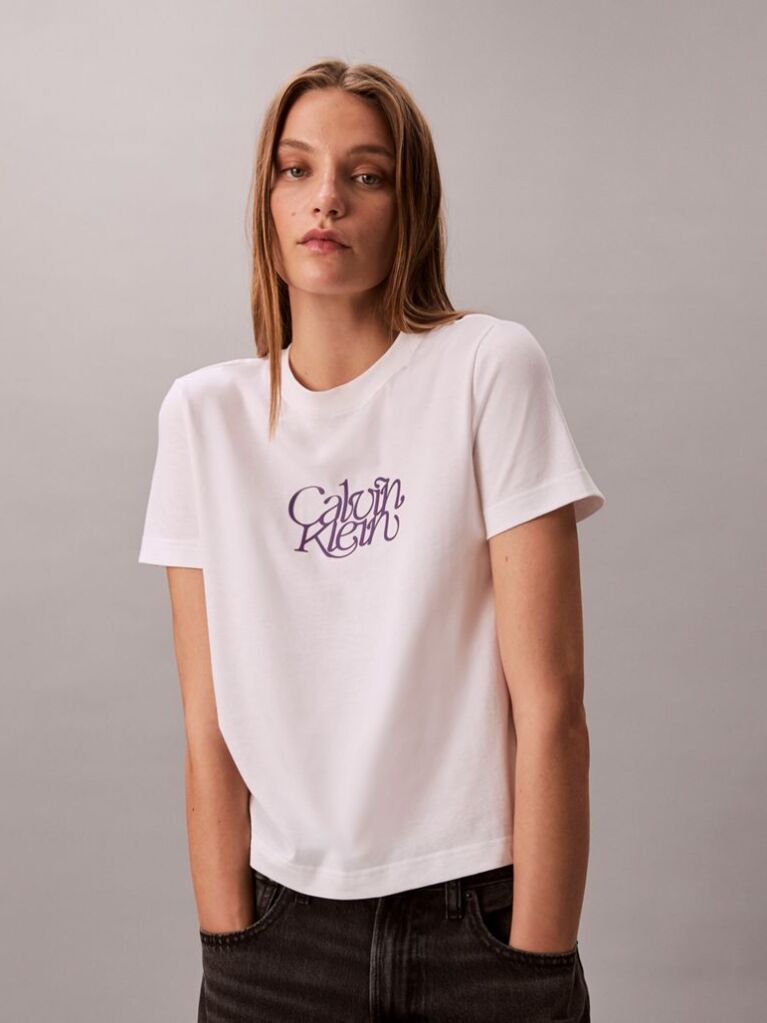 Alb Tricou Slim Cu Imprimeu Grafic Si Logo Script  Femei