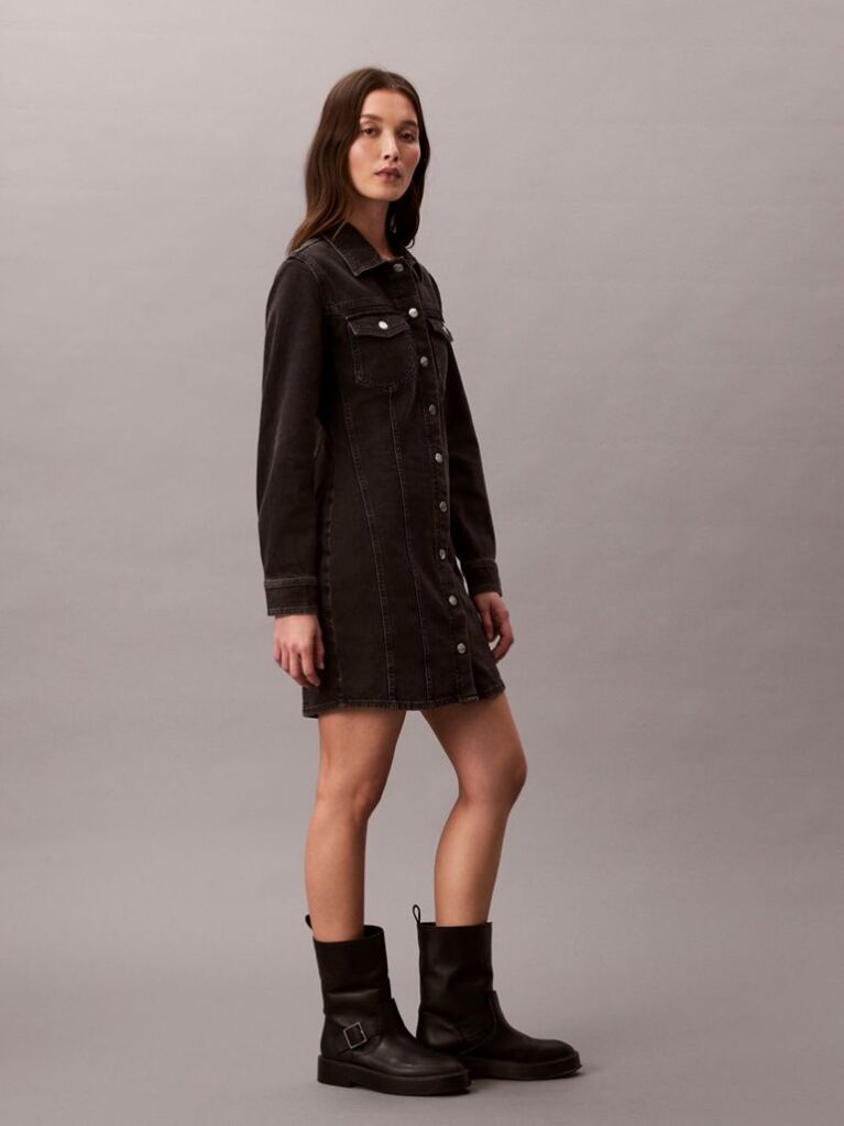 Negru Rochie-Camasa Din Denim  Femei
