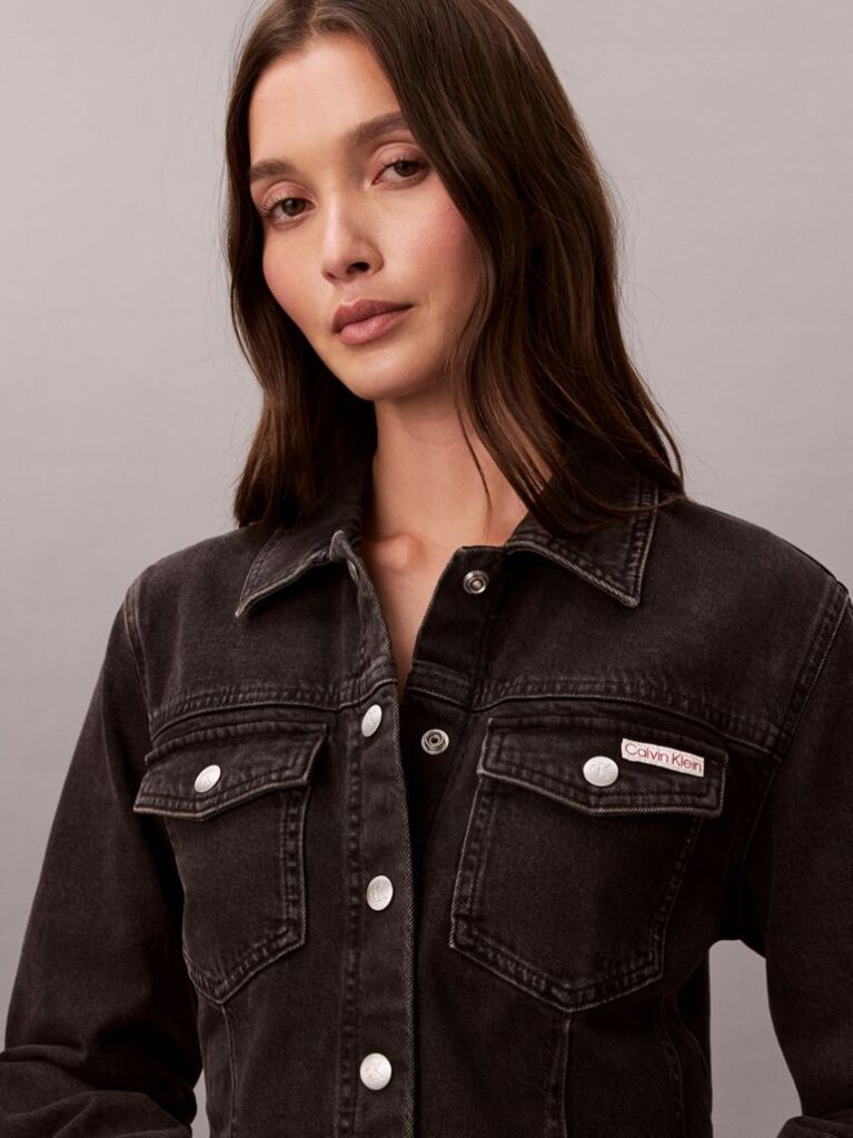 Negru Rochie-Camasa Din Denim  Femei
