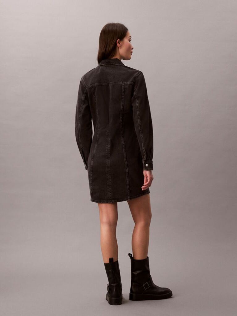 Negru Rochie-Camasa Din Denim  Femei