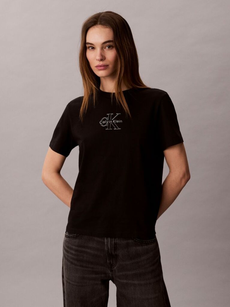 Negru Tricou Cu Logo Metalic Lucios  Femei