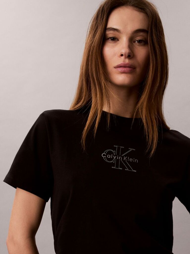 Negru Tricou Cu Logo Metalic Lucios  Femei
