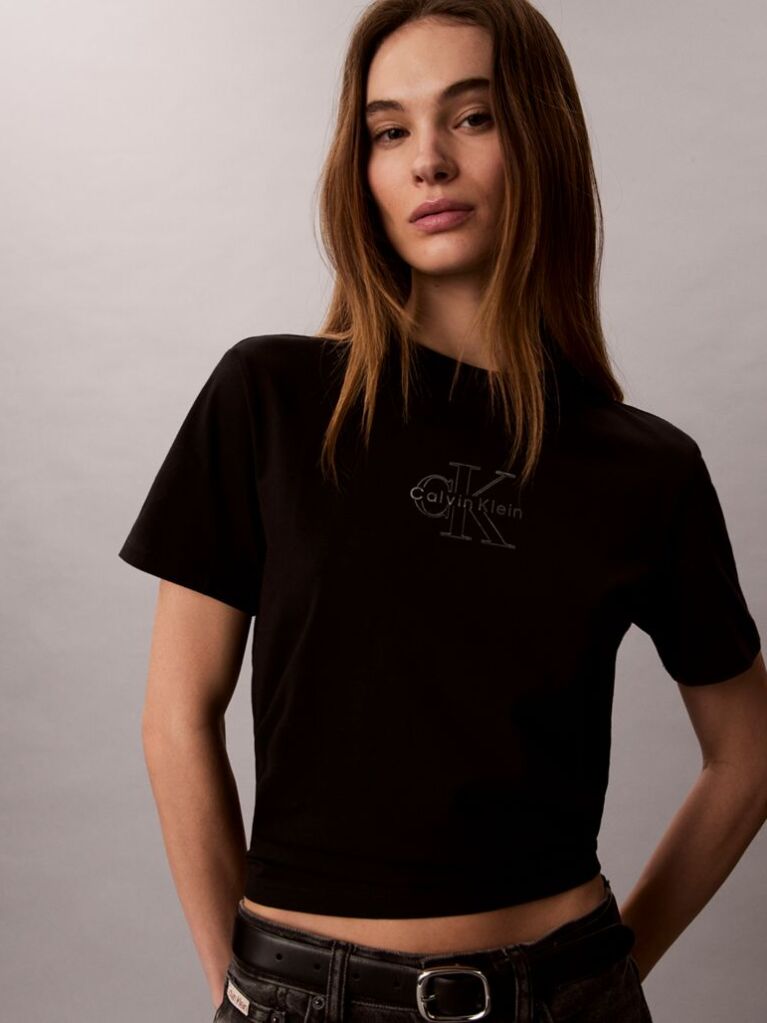 Negru Tricou Cu Logo Metalic Lucios  Femei