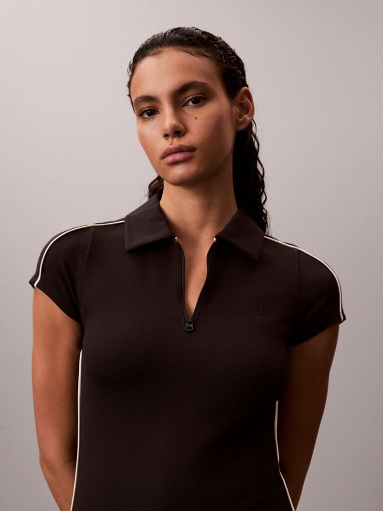 Negru Rochie Mini Polo Din Tricot Tehnic  Femei