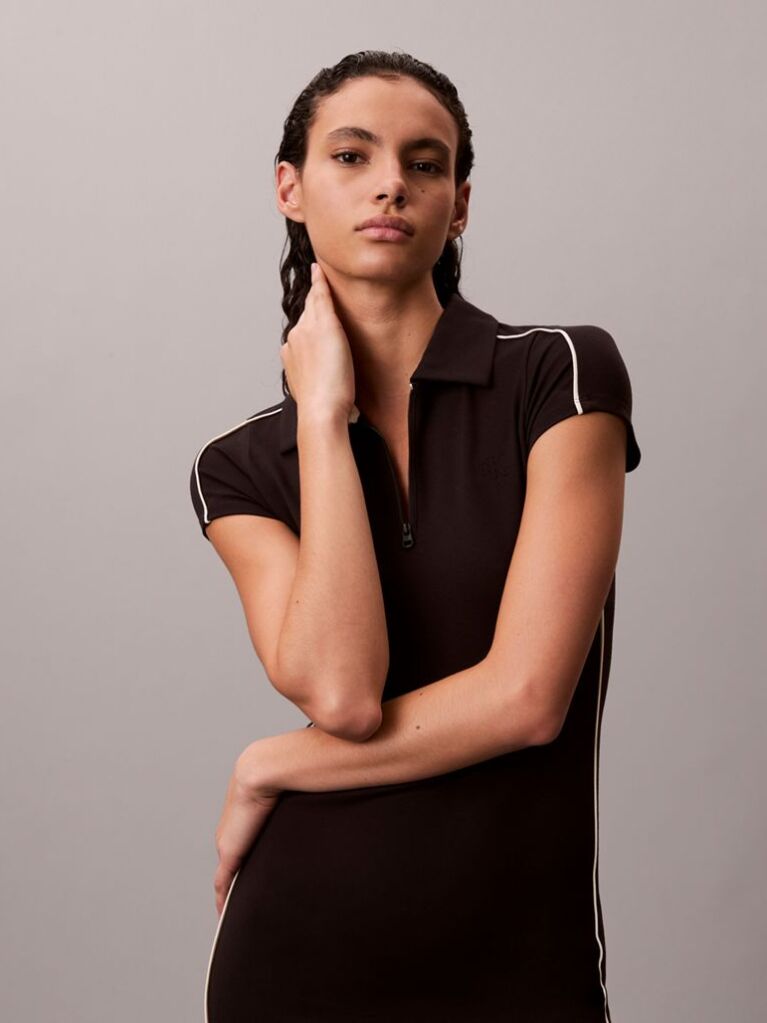 Negru Rochie Mini Polo Din Tricot Tehnic  Femei