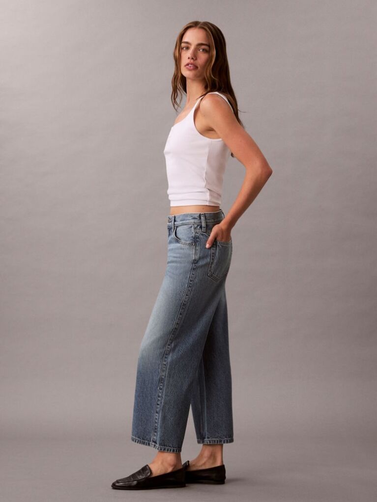 Denim Blugi Culotte Cu Talie Inalta  Femei