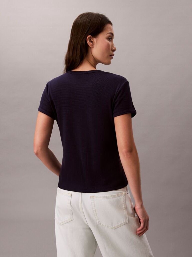 Purple Short Sleeve Monogram Patch Slim Waffle Tee  Women